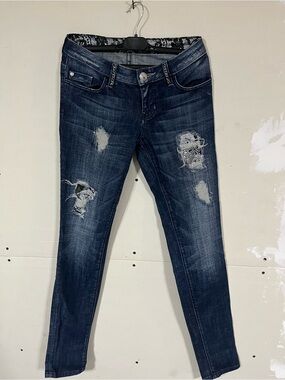 Guess by Marciano Dark Indigo Skinny Jeans with Distressed Back Pockets